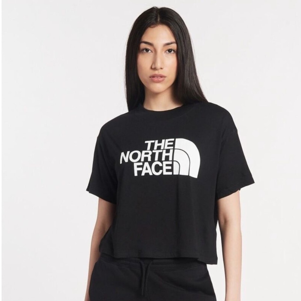 The North Face black logo cropped short sleeve tshirt